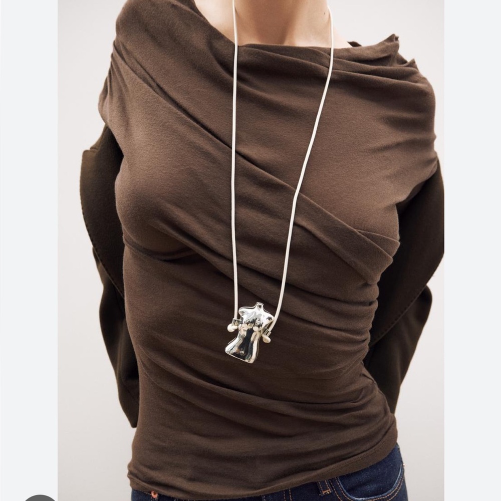 Zara Polished Silvertone Female Nude Figure Torso Long Necklace NEW 1856…